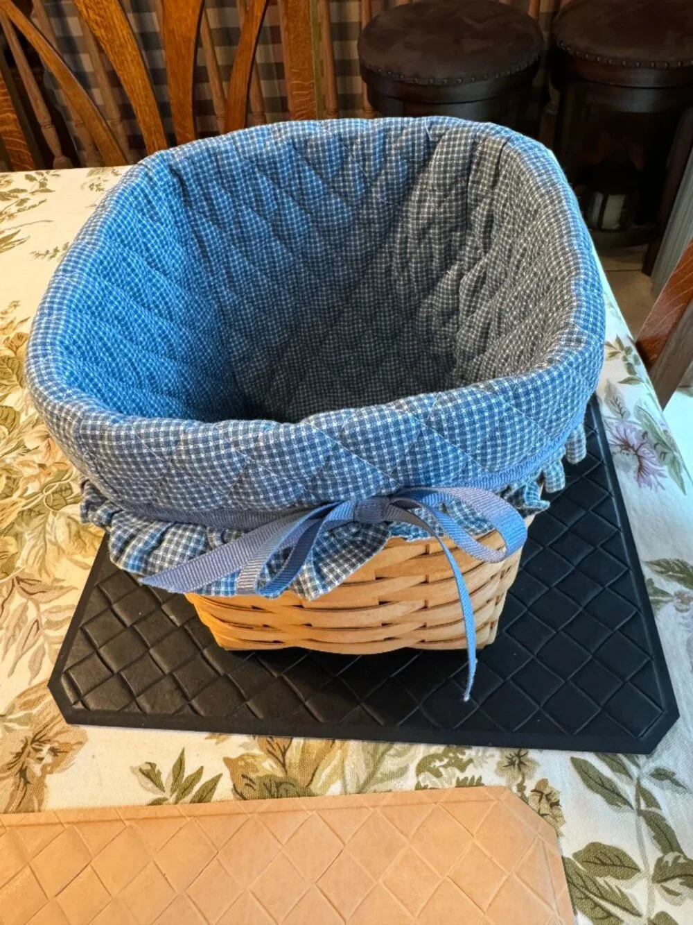 Royce Craft Basket Handwoven Wood with Plaid Lining 7 3/4